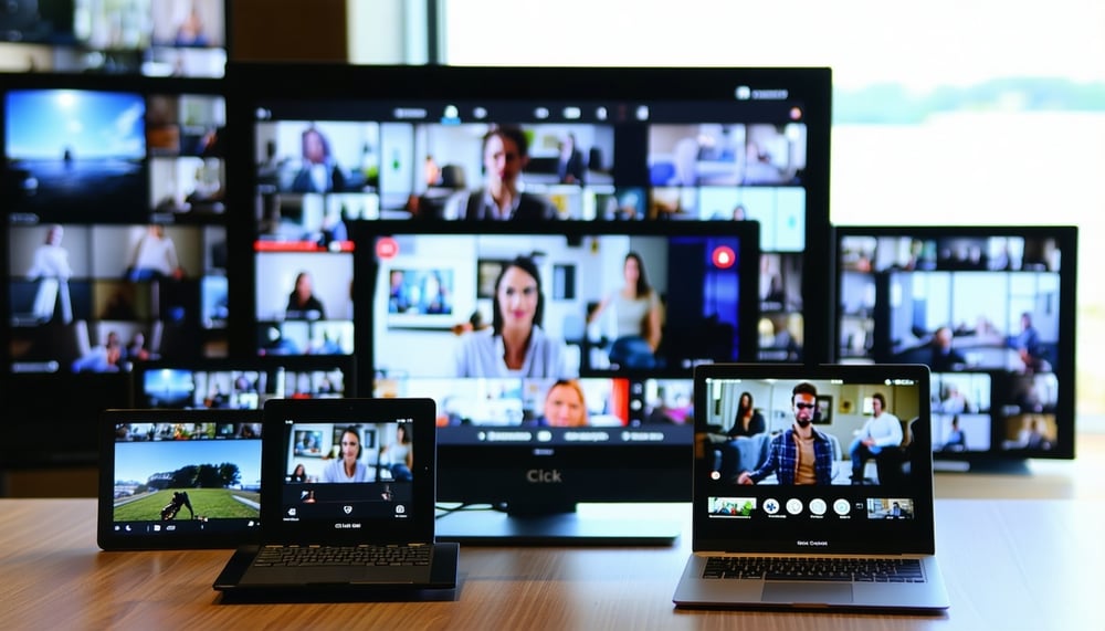 Dispositivos mostrando la plataforma de CLICK TV Dispositivos mostrando la plataforma de CLICK TV